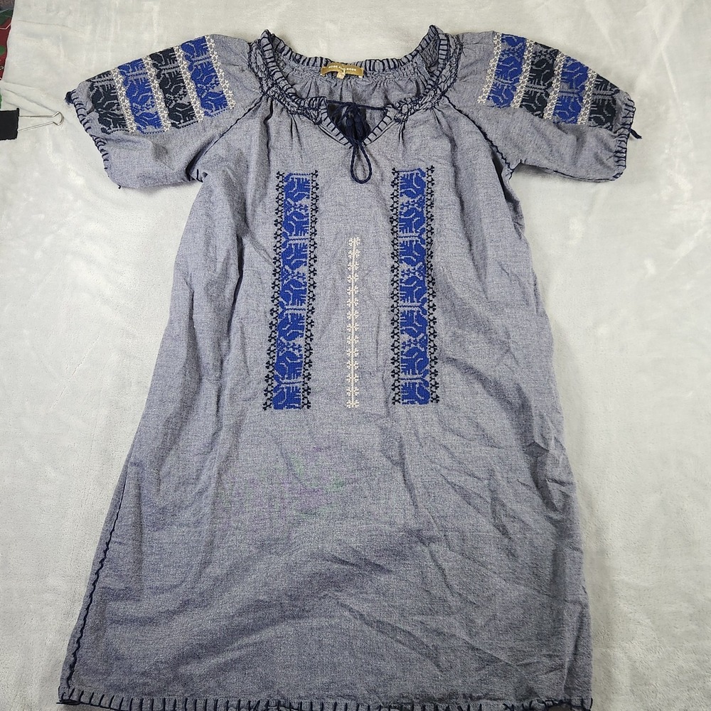 Rose and Rose Chambray Blue Tunic Dress S Embroidered‎ Boho Peasant Cotton